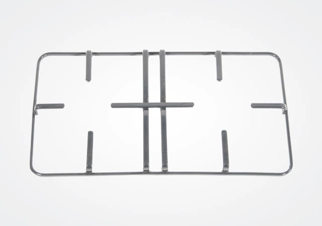 Rectangular metal pan support for gas cooker burners and stable cookware positioning
