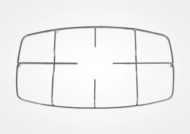 Rounded rectangular gas cooker pan support manufactured from formed metal wire