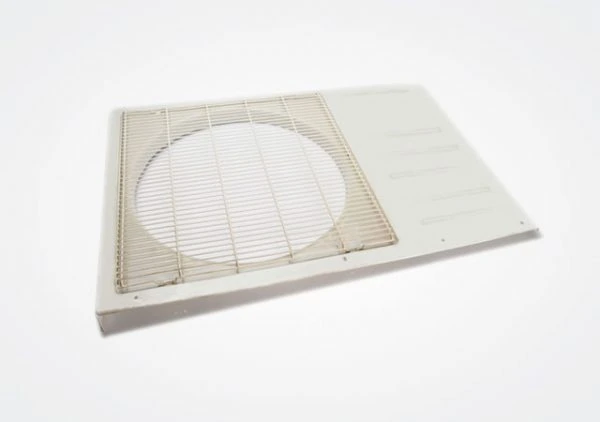 Rectangular protection screen with circular fan opening for air conditioning units
