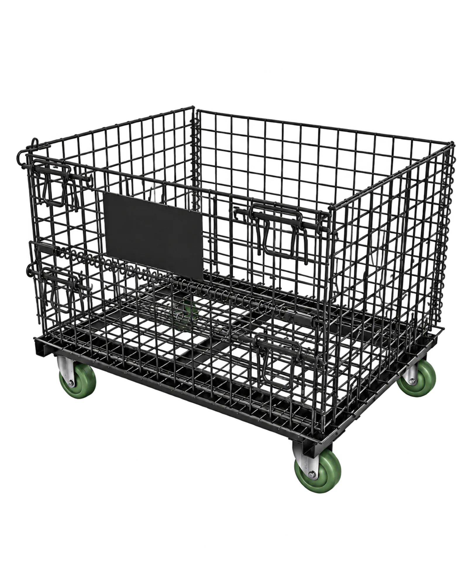 Mobile wire mesh material handling cart with caster wheels for industrial transport and storage
