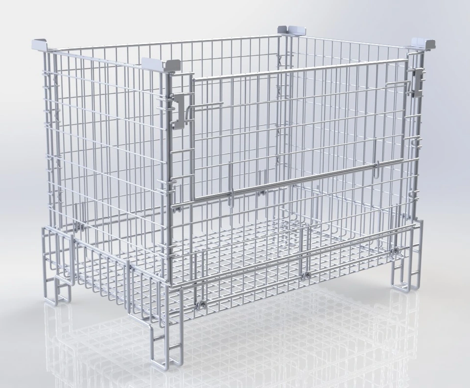 Collapsible galvanized wire mesh pallet container for warehouse storage and material handling