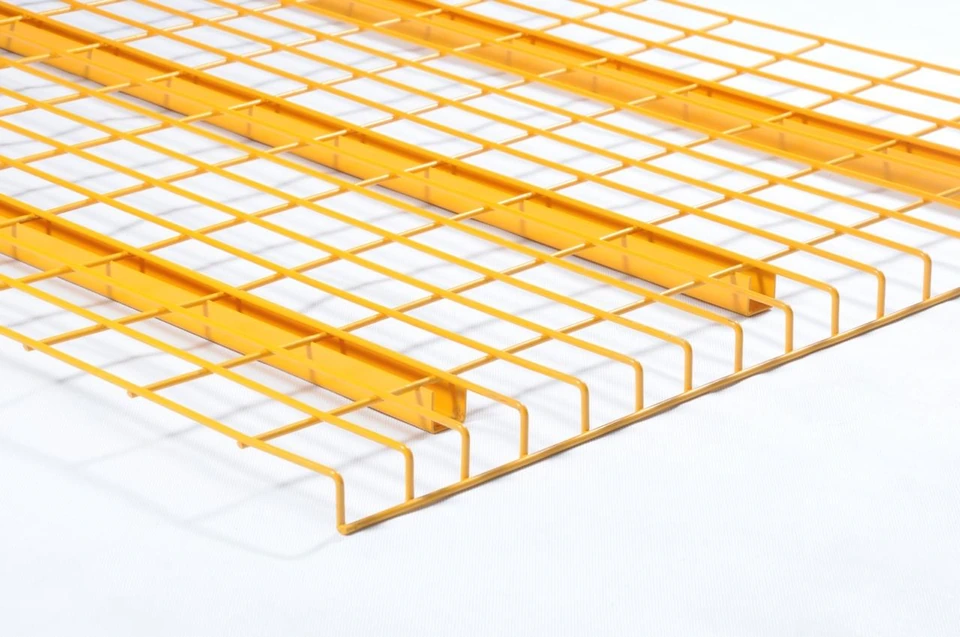 Pallet rack wire mesh deck with reinforced support channel for warehouse storage systems