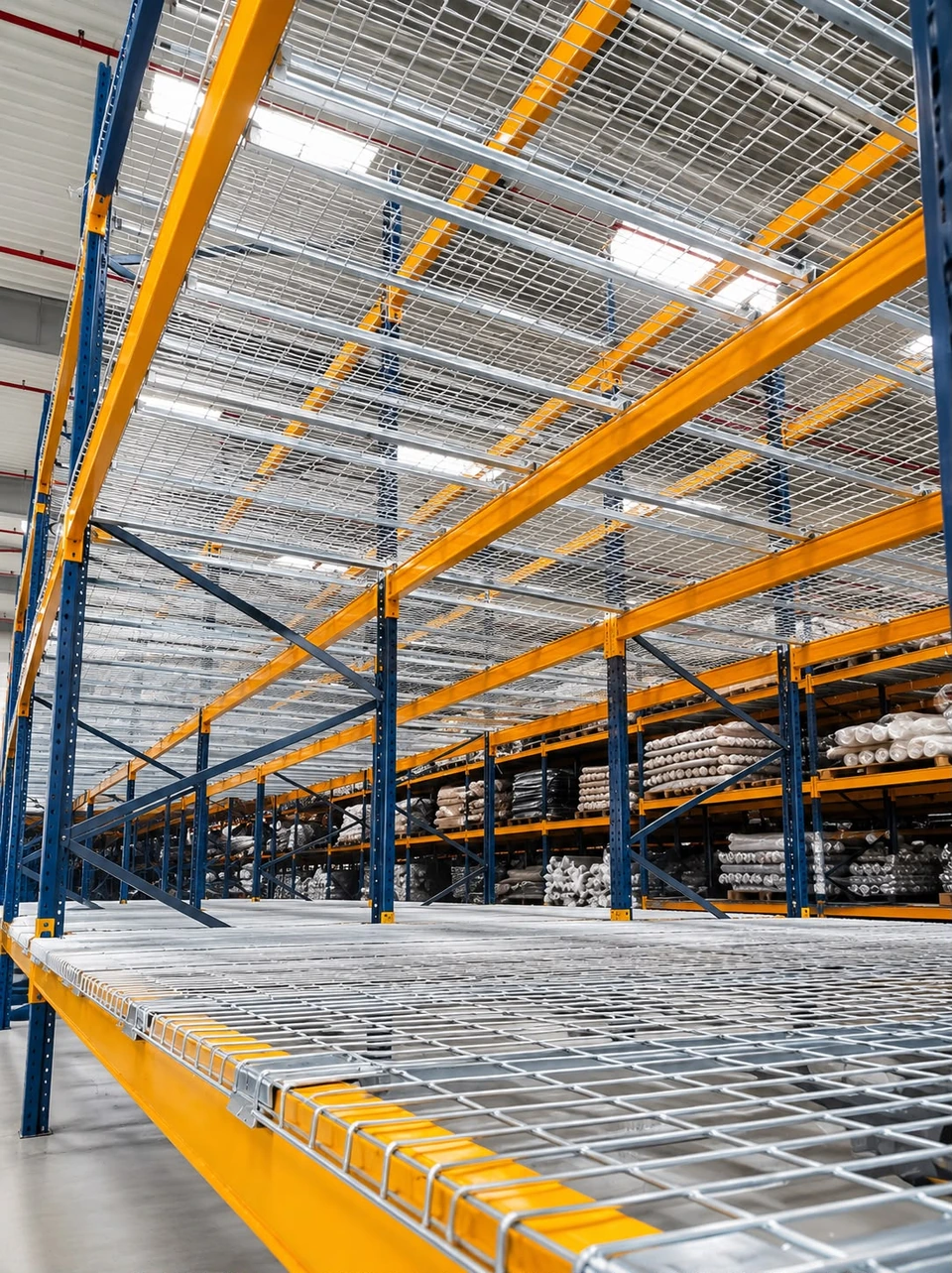 Warehouse pallet rack wire mesh decking project