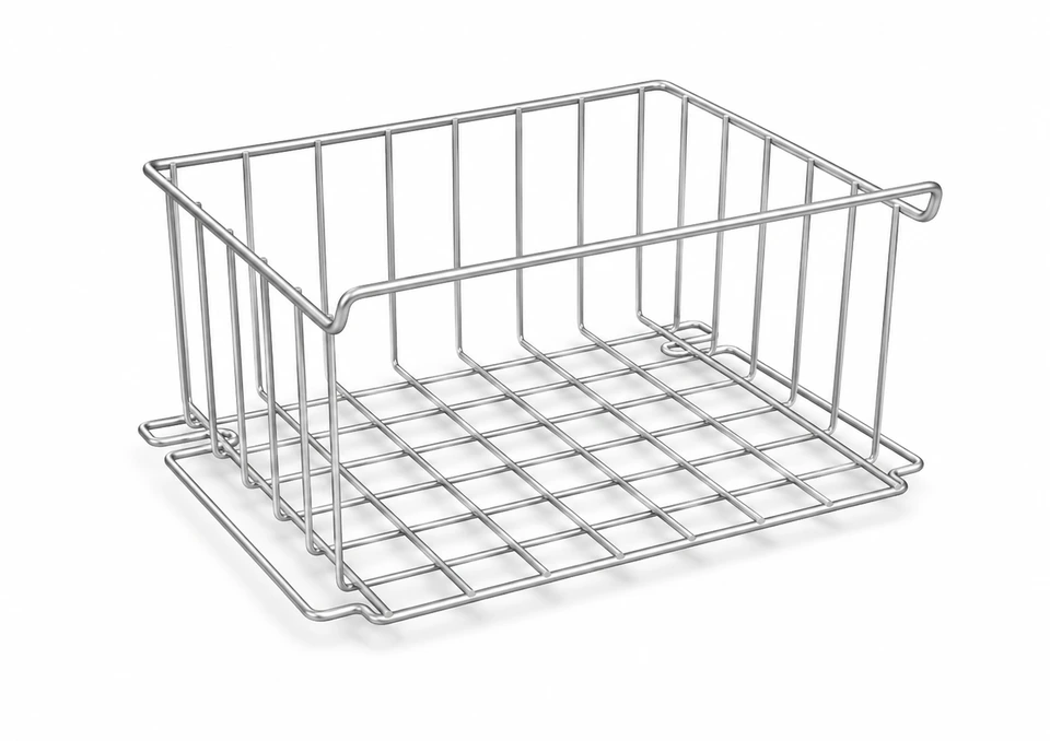 Metal refrigerator wire basket for organized fridge storage and household appliance applications