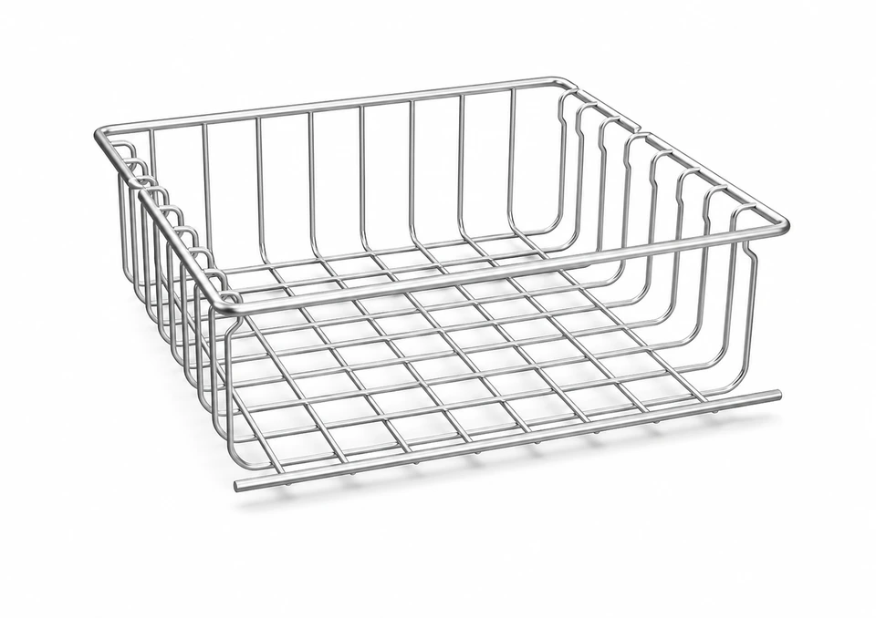 Formed wire refrigerator basket for food storage and internal fridge organization
