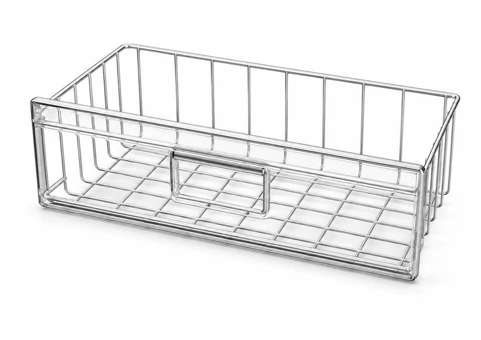 Wide metal refrigerator wire basket for durable internal fridge storage and organization
