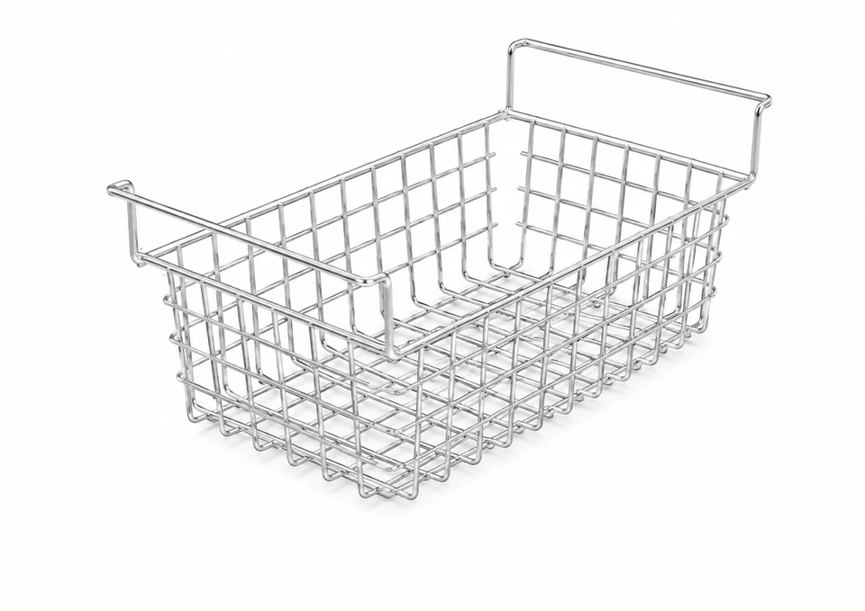 Compact refrigerator wire basket manufactured for household fridge storage applications