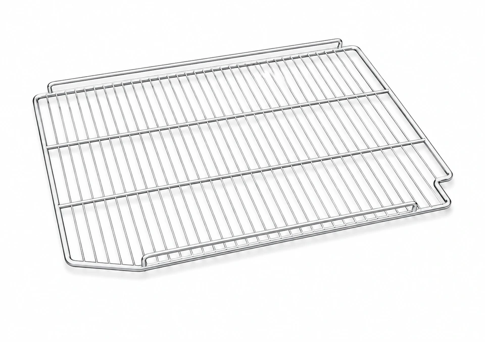 Metal refrigerator wire shelf with reinforced wire construction for household appliance storage